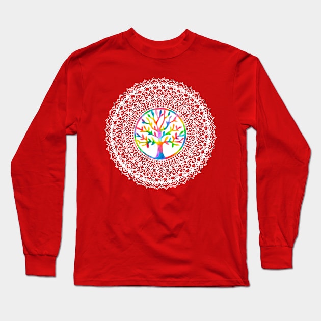 White Tree of Life Mandala Long Sleeve T-Shirt by MyownArt